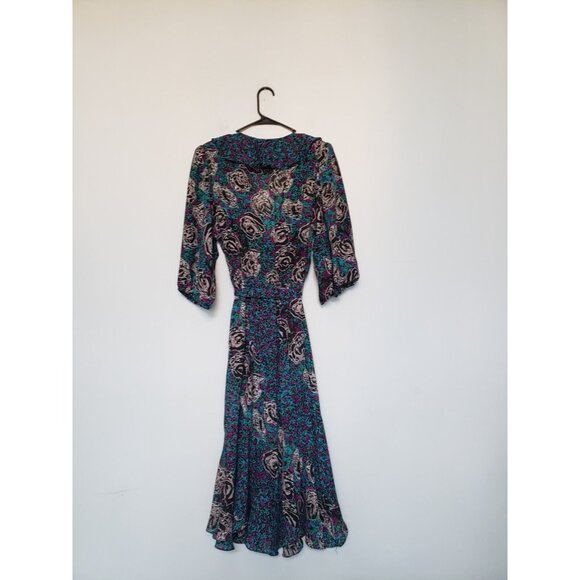 VTG Lorac Original Lady Carol Womens Midi Dress Floral Semi Sheer Ruffle V Neck - Picture 2 of 5